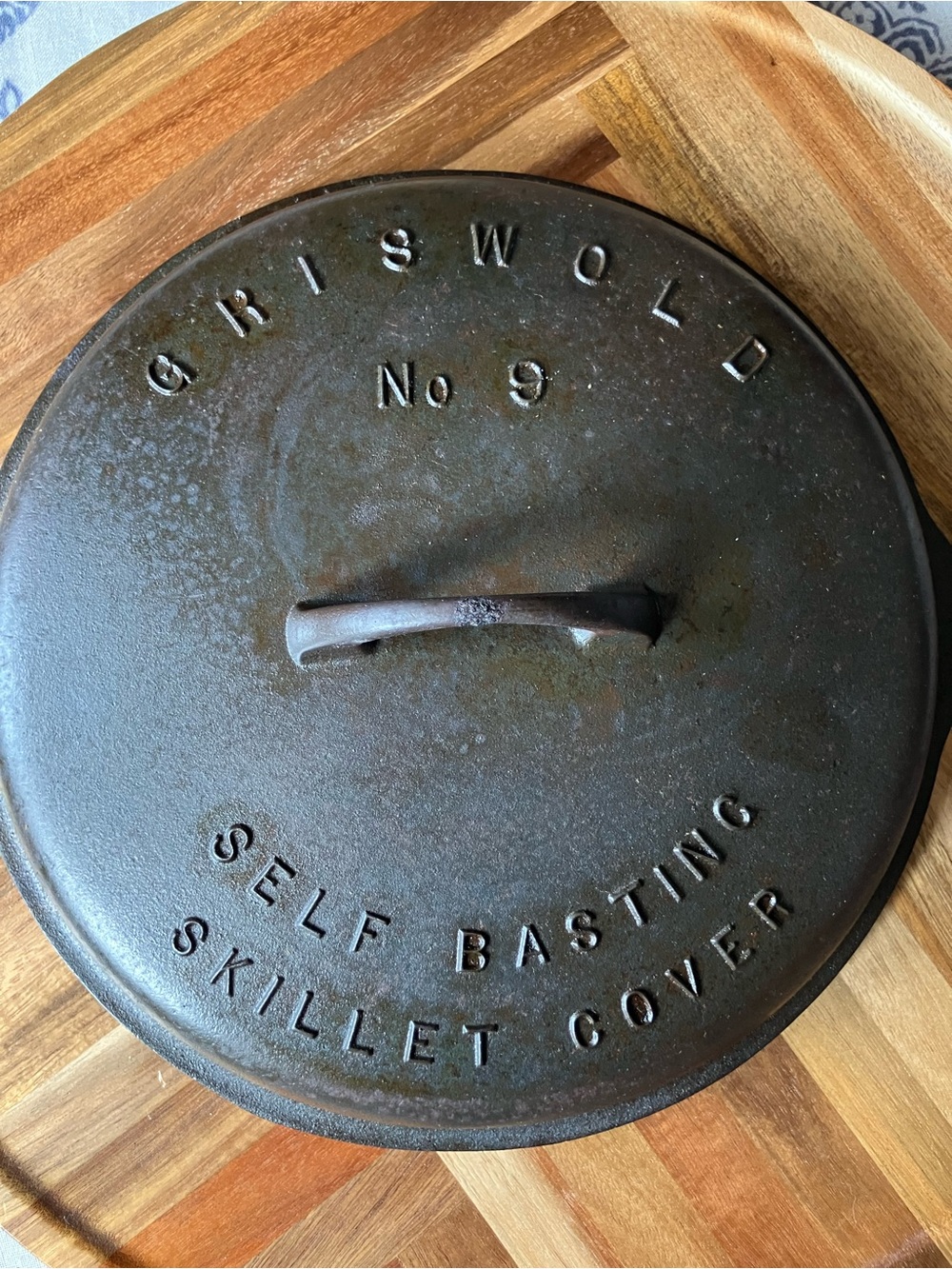 Griswold No. 9 Self-Basting Skillet Cover — Black Cast Iron